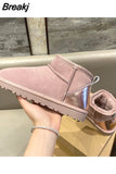 2023 New Winter Snow Boots Women's Leather Short Boots Flat Plush Cotton Shoes Fur Ankle Boot Female Booties Woman