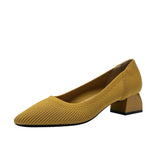 waeving women pumps spring autumn chunky med-high heels shoes stretch knitted pumps pointed toe slip on tacones big size