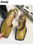 Sandals Square Toe Summer Elegant Fashion Ladies Elastic Band Flat Heel Women Shallow Party Shoes Square Heel