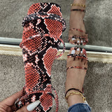 2021 Summer Sandals Women Fashion Clip Toe Snakeskin Pattern Flat Casual Ankle Strap Plus Size43 Zapatillas Mujer Casa