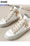 soled flat shoes for women's new white casual high top school shoes silk Casual shoes sneakers women white shoes