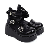 High Heels Punk Buckles Black Gothic Style Summer Boot Platform Sandals Shoes Women Lolita Cosplay Plus Size 34-43
