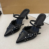 Spring Pointed Toe Mules Sandals Women Fashion Thin High Heels Party Dress Shoes Woman Metal Buckle Stiletto Heel