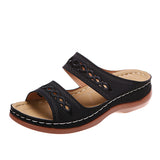 Breakj Women's Shoes Large-Size New Slippers Retro Car Line Anti-Slip Round Slope And A Word Cold Slippers