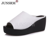 Summer Women's Wedge Slippers Concise Platform Ladies Sandals Slides Slip On Women Black/White Shoes