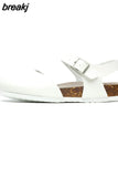 New Summer Women Gladiator Cork Sandals Fashion Casual Buckle Strap Closed Toe PU Leather Sandal Shoe Flat