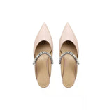 leather crystal ankle band flat shoes woman pointed toe rhinestone ballet flats female loafers comfy