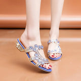 Women Mom's Shoes Outwear Low Heel Sandals Women's Rhinestone Thick Heel Slippers Size 42 Large Slippers Women