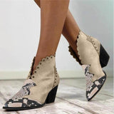 Fashion Women's Autumn and Winter Lace PU Leather Cowboy Ankle Boots Rivets Women's High Heels Ankle Boots Snake