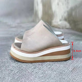 Summer Women Platform Slip On Sandals Open Toe Contrast Color Wedge Beach Shoes Ladies Outdoor Slippers Slides