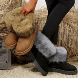 Snow Boots Women's 2025 Winter Cotton Shoes Pure Color Plus Velvet Leisure Hairy Mouth Large Snow