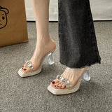 High-Heeled Cool Slippers Women's 2025 New Fashion Crystal Waterproof Table Women's Slippers Fine And Water Drill Women's Sandals