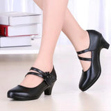 Genuine Leather Black OL Work Shoes Women Low Heels Pumps 2022 Spring New Lady Casual Shoes Flower Pumps For