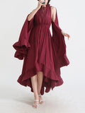 Court Style Dress 2025 Summer V Collar Design Wood Ear Ultra-Long Sleeve Cape Dress Women's