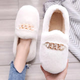 Winter Fluffy Women Shoes Fashion Chain Warm Fur Flat Shoes Woman Indoor Slippers Causal Home Lady Shoes Platform
