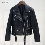 New Autumn Women Pu Leather Jacket Woman Zipper Belt Short Coat Female Black Punk Bomber Faux Leather