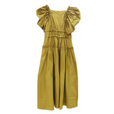 Casual Loose Dress For Women Square Collar Short Sleeve High Waist Solid Minimalist Midi Dresses Female Fashion