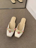 Breakj Scent Sweet Slippers Flowers Wrapped Women's Shoes Soft Sole Half Slippers Fashion Low Heel Cool Slippers Lazy