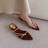 Breakj Holiday Roman Wind Two Wearing Sandals Word With Pointed Gold Fine Heel Shoes Outside Wearing Cool Slippers