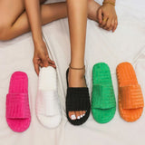 Breakj Summer New Large Print Thick Towel Fabric Hairy Slippers