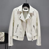 New Autumn Faux Soft Leather Pu Motorcycle Women Rivet Zipper Jacket Coat Female Turndown Collar Slim Biker