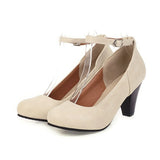 Spike Heel Ladies Pumps Lychee Grain Leather Round Toe Colorful Party Handmade Ankle Strap Shoes Women Elegant Fashion Plus