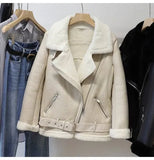 New Winter Women Female Fur Leather JacketFaux Lamb Leather Jacket Aviator Jacket Thick Faux Leather Fur Sheepskin