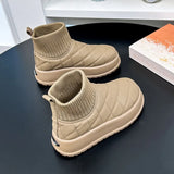 Breakj Boots Female 2024 New Winter Short Tube Warm And Velvet Thick Knit Mouth High Help Platform Cotton Shoes HZ