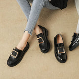 Crystal metal buckle oxfords british small leather shoes women 2023 slip on flats thick heels matte&shiny leather