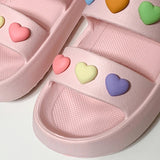 Heart Decoration Platform Sandals for Women Summer 2023 Eva Soft Sole Baech Slippers Woman Anti-Slip Pink Slides