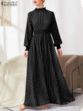 Spring Bohemian Beach Part Dress ZANZEA Women Long Sleeve O Neck Printed Polka Dots Robe Loose Casual Vestidos Kaftan