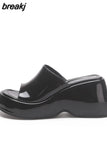 Platform Sandals For Women Wedge Slingback Fashion Metallic Glitter Open Toe Slipper Shoes Summer Casual Slip On