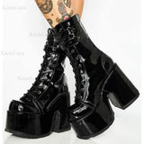 Design Cool Block Great Quality Gothic Style Woman Boots Fashion Chunky Platform Cosy Woman Shoes Ankle Boots Big Size