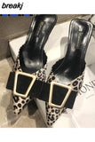Brand Women Slippers Slip On Mules Leopard Shoes Women Slides Home Slippers Mules Low Heel Shoes Ladies Fashion Shoes