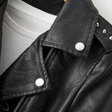 New Spring Autumn Women Graffiti Print Pu Faux Leather Jacket with Belt Streetwear Female Moto Biker Rivet Coat