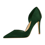 Breakj Fine High Heel Satin Shallow Mouth Pointed Head Side Hollow Out Sexy Nightclub Show Thin Single Shoes Women's High