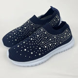 Shiny Crystal Knitted Sneakers Women 2023 Spring Breathable Mesh Flats Woman Plus Size Slip on Running Casual Shoes
