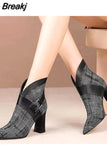 Women Boots 2023 Autumn and Winter V-Neck High Heels Ankle Shoes Boots Leather Booties Feminina Woman Wedding Party