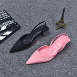 2023 New Fashion Black Fashion Slingback High Heels Thin High Heels Pointed Toe Slip on Pink Temperament