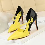 Breakj Korean Version Of Fashion Sweet High Heels Women's High With Shallow Mouth Pointed Head Color Hollow One Word Belt Show Thin Single