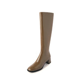Leg Artifact ~2023 Autumn New 4.5Cm With Korean Version Of Full Leather High Boots Leather With Velvet Rear Zipper Knight