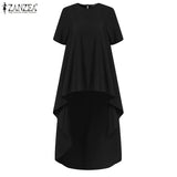 ZANZEA Women Asymmetrical Blouses 2022 Fashion Summer Cotton Linen Tops Casual Solid High Low O-neck Loose