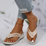 Women's Slippers Summer New Fashion Metal Button Slides Shoes Wedge Beach Sandals Women Outside Platform Leisure Flip