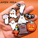 Sale 1pcs Cartoon Ghosts Shoe Buckle Accessories PVC Halloween Shoe Charm Decorations Pins Fit Croc Jibz Party Kids