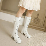 Winter Warm Lolita Boots Cute Girl Bow Cosplay Princess Shoes Cross Tied Side Zip chuncky Thick Knee High Womens Platform