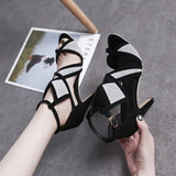 Summer New Color-blocking Buckle Large Fish Mouth Open Toe Sandals Female Sexy Fashion Comfortable High Heels