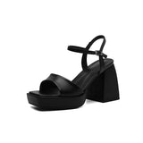 Women Shoes Genuine Leather Super High Heel Platform Thick Heel Sandals Square Toe Ladies Footwear Fashion Summer