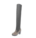 New Fashion New Dropship Shoes Woman Boots Slip on Chunky Heels Platform Stretch Comfortable Over The Knee Boots