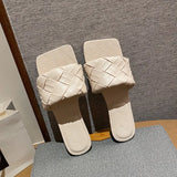 designer leather weaved slippers women soft bottom flat summer slide shoes for woman flipflops braiding sandals big
