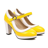 10 Colors Large Size Women Strap Pumps Patent Leather Platform Spike High Heels Round Toe Party Wedding Shoes Bridal